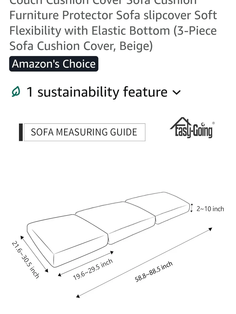Beige Sofa Cushion Covers (3-Piece) - Elastic Bottom Protector